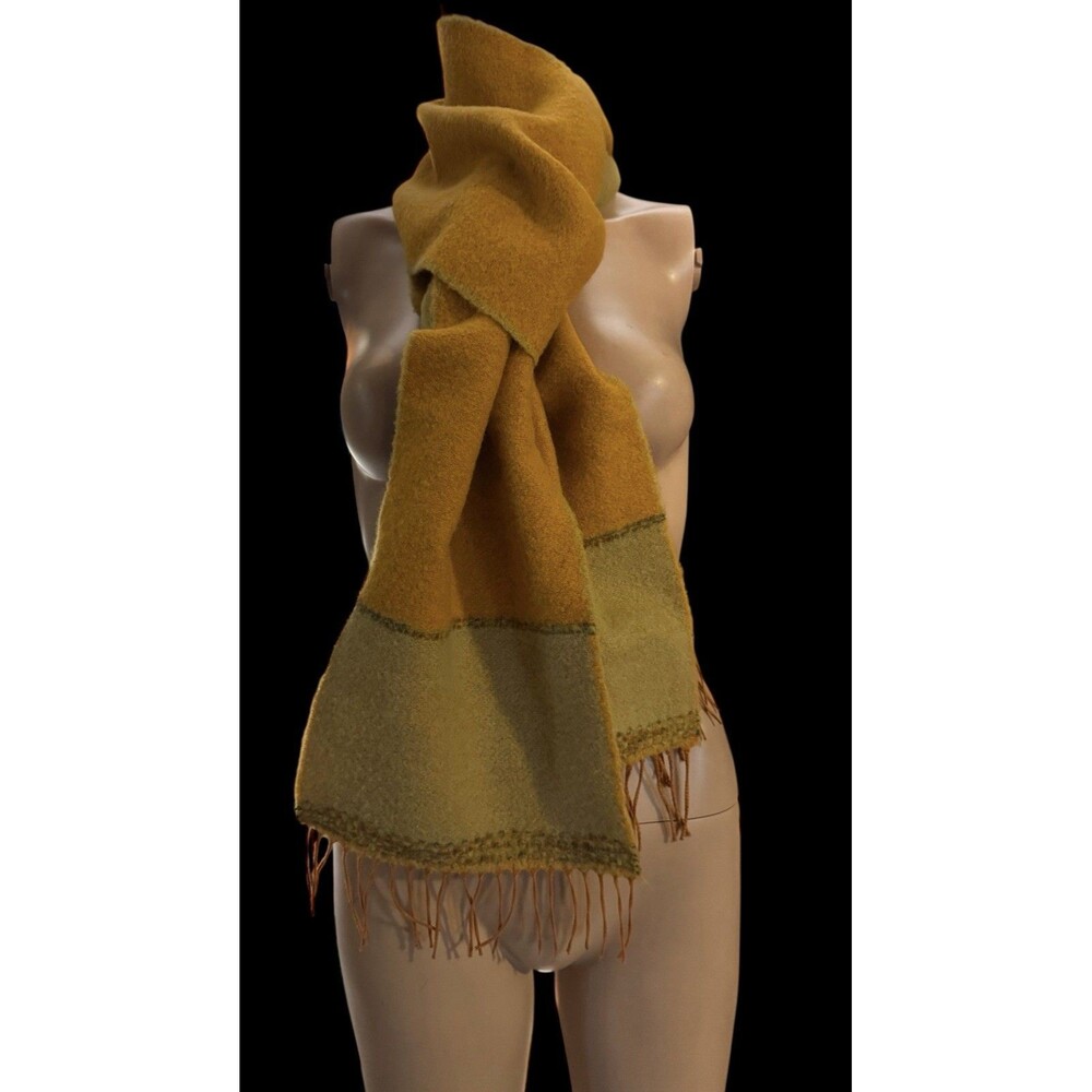 DESCOURS OF PARIS ACRYLIC WOOL BLEND ORANGE GREEN FRINGED SCARF MADE IN FRANCE